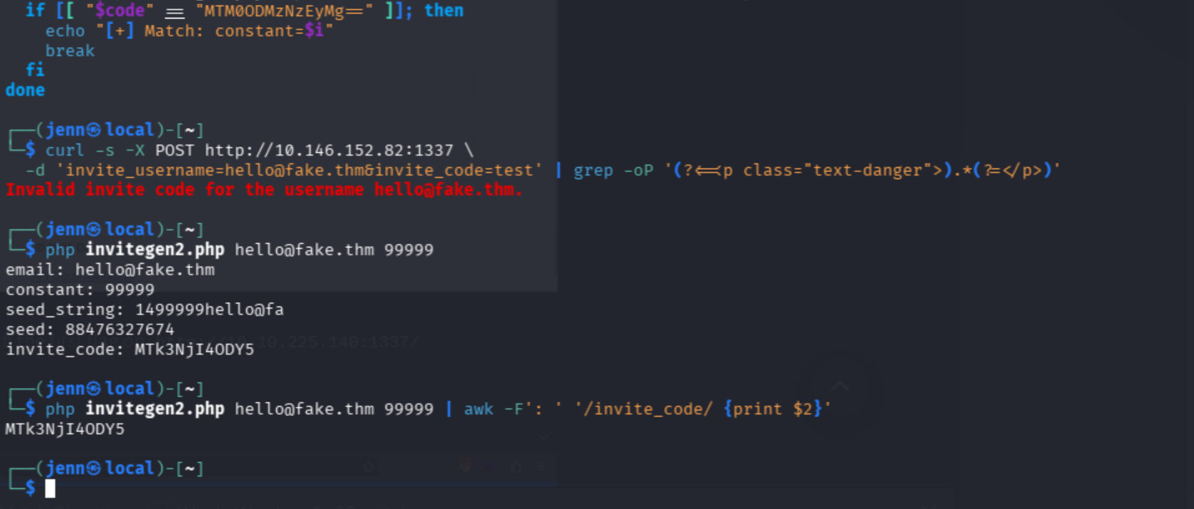 Generated invite code using constant_value 99999